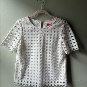 Catherine Maladrino White Short Sleeve Eyelet Laser Cut Top Size 0